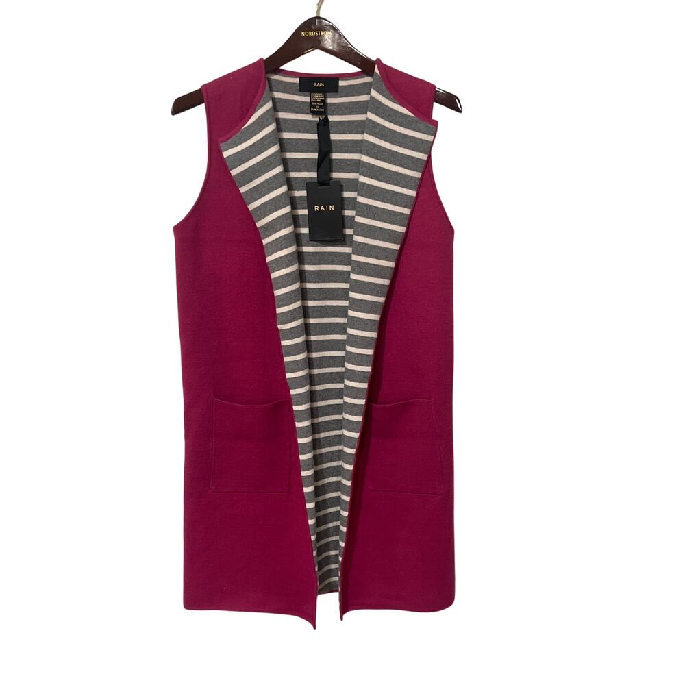 NEW Pink, Gray & White Long Sweater Vest, Size XS, KB446